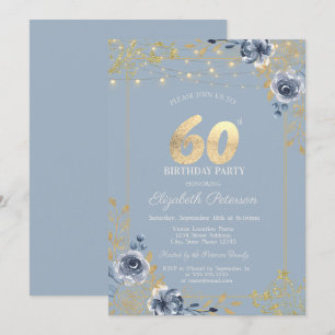 Invitation Guirlande de Roses Bleues Lumières Bleu Poussiéreu
