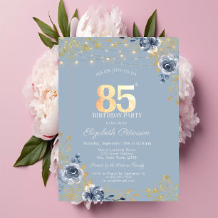 Invitation Guirlande de Roses Bleues Lumières Bleu Poussiéreu