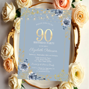Invitation Guirlande de Roses Bleues Lumières Bleu Poussiéreu
