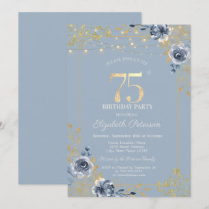 Invitation Guirlande de Roses Bleues Lumières Bleu Poussiéreu