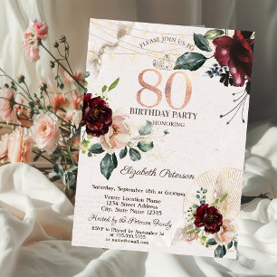 Invitation Guirlande de roses de Bourgogne pour 80 ans