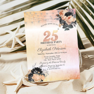 Invitation Guirlande de roses orange chic pour 25e anniversai