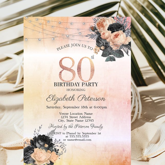 Invitation Guirlande de roses orange chic pour 80e anniversai (Créateur téléchargé)
