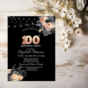 Invitation Guirlande de roses oranges lumineuse Noir 100e ann
