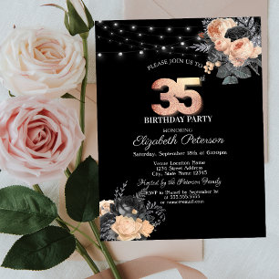 Invitation Guirlande de roses oranges sur fil Noir 35e Annive