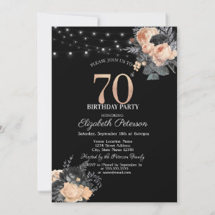 Invitation Guirlande de roses oranges sur fil Noir 70e Annive