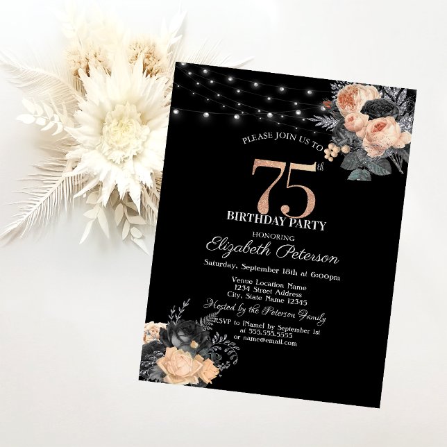 Invitation Guirlande de roses oranges sur fil Noir 75e Annive (Créateur téléchargé)