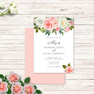Invitation Guirlande de roses rose et ivoire vintage