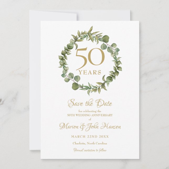 Invitation Guirlande de sauvegarde de date de 50e anniversair (Devant)