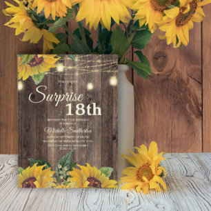 Invitation Guirlande de tournesols rustique Surprise 18 ans