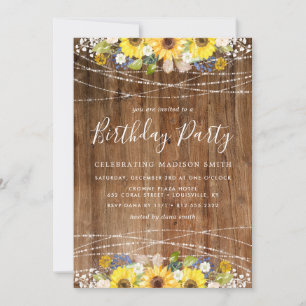 Invitation Guirlande de tournesols rustiques pour fête d'anni