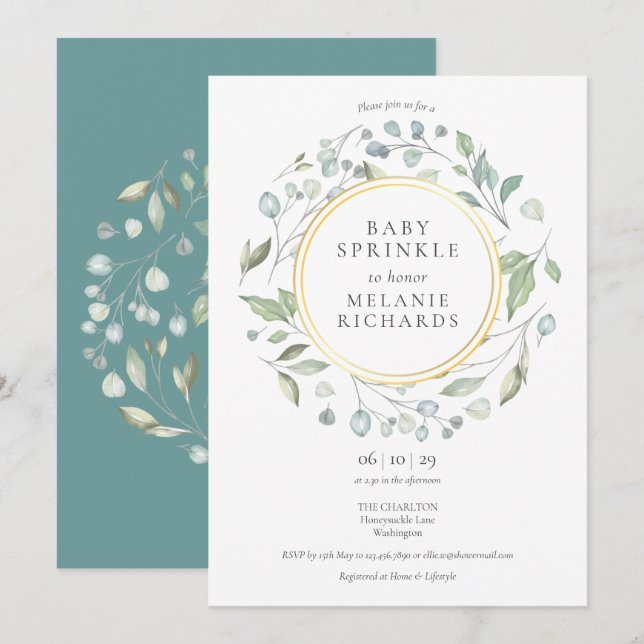 Invitation Guirlande de verdure moderne pour baby sprinkle (Devant / Derrière)