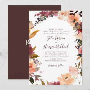 Invitation Guirlande florale orange de Bourgogne Mariage trad