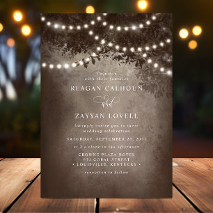 Invitation Guirlande lumineuse arbre rêveuse rustique marron 