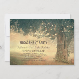 Invitation guirlande lumineuse arbre rustique fête de fiançai