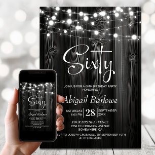 Invitation Guirlande Lumineuse Blanche Bois Noir 60e Annivers