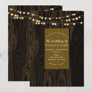 Invitation Guirlande Lumineuse Bois Rustique Marron pour Mari