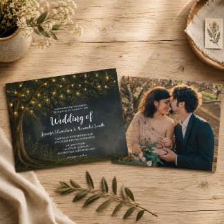 Invitation Guirlande lumineuse d'arbre rustique mariage photo