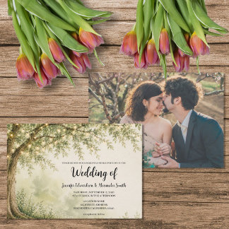 Invitation Guirlande lumineuse d'arbre rustique photo mariage