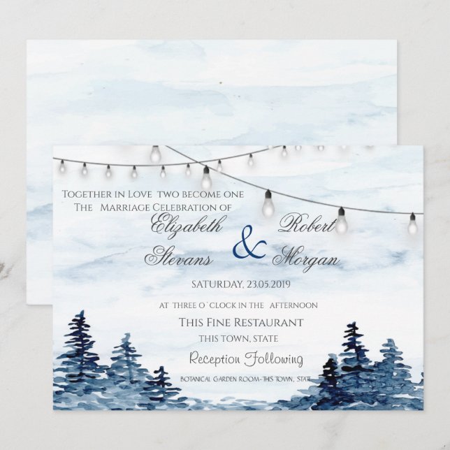 Invitation Guirlande Lumineuse de Bois à l'AquarelleInvitatio (Devant / Derrière)