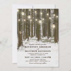 Invitation Guirlande lumineuse de Noël rustique avec arbres d