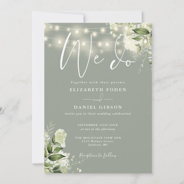 Invitation Guirlande Lumineuse de Verdure de Mariage Vert Sau (Devant)