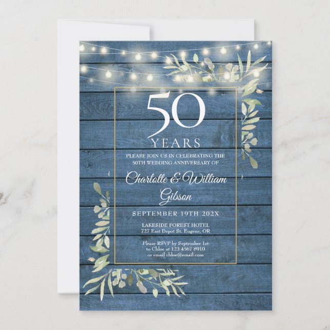 Invitation Guirlande lumineuse de verdure pour le 50e anniver (Devant)