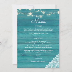 Invitation Guirlande lumineuse en bois bleu et dentelle
