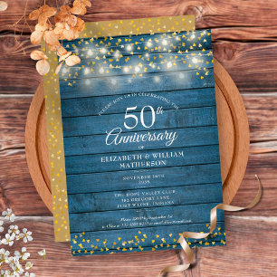 Invitation Guirlande lumineuse en bois doré pour 50 ans de ma