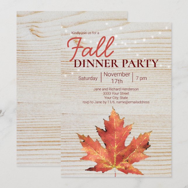 Invitation Guirlande lumineuse en bois pour dîner rustique d' (Devant / Derrière)