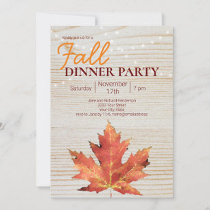 Invitation Guirlande lumineuse en bois rustique pour dîner d'