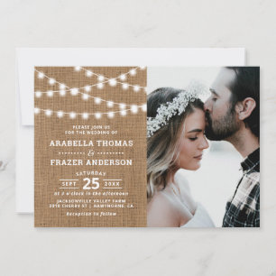 Invitation Guirlande Lumineuse en Toile de Jute Rustique pour