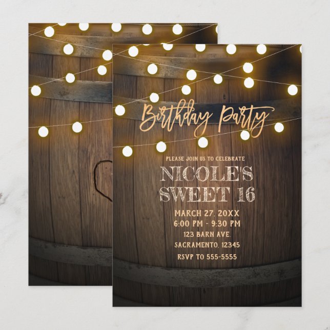 Invitation Guirlande lumineuse en tonneau en bois rustique po (Devant / Derrière)