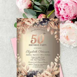 Invitation Guirlande Lumineuse Fleurie Élégante 50e Anniversa