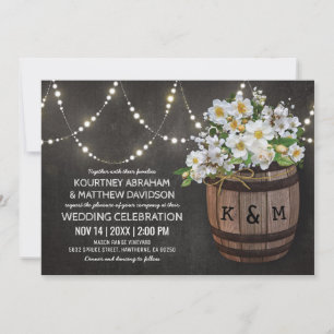 Invitation Guirlande Lumineuse Fleurs Blanches Mariage Rustiq