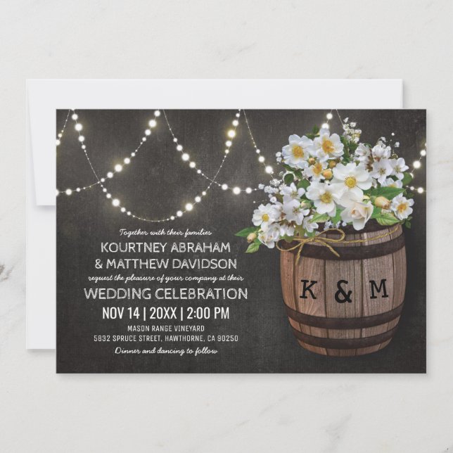 Invitation Guirlande Lumineuse Fleurs Blanches Mariage Rustiq (Devant)