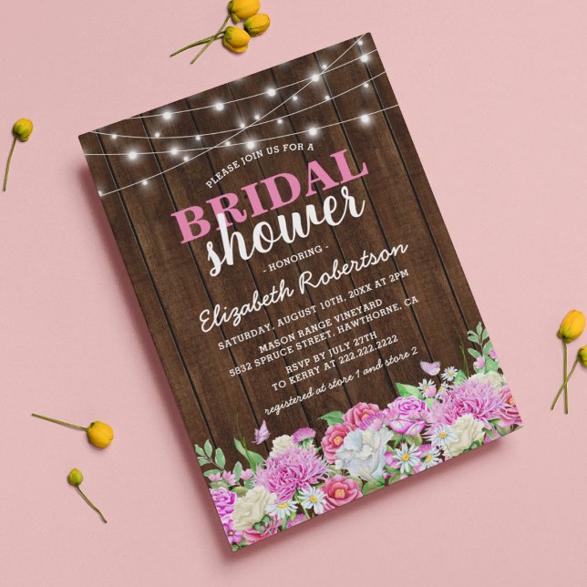 Invitation Guirlande lumineuse florale rose rustique pour mar (Créateur téléchargé)