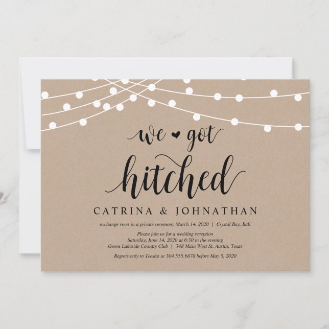 Invitation Guirlande lumineuse Kraft, police noire, Mariage F (Devant)