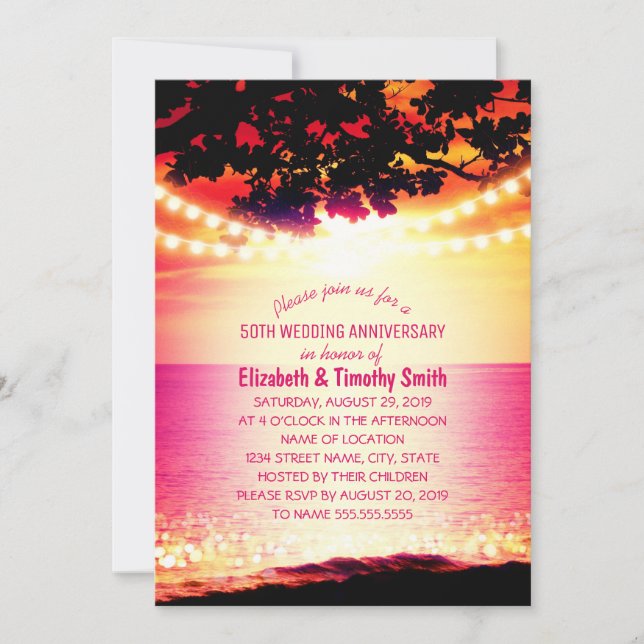 Invitation Guirlande lumineuse Mariage Anniversaire de Sunset (Devant)