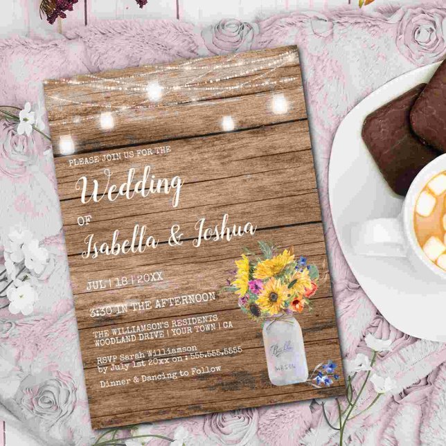 Invitation Guirlande lumineuse | Mariage dans un pot Mason (Créateur téléchargé)