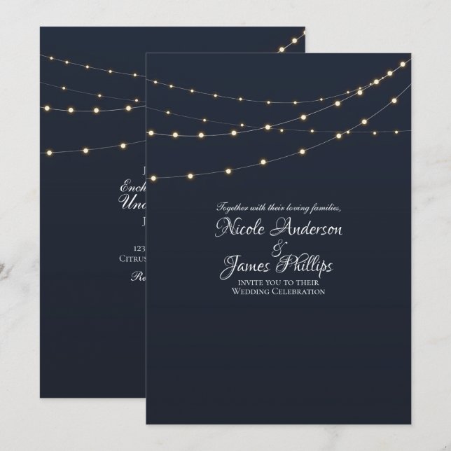 Invitation Guirlande Lumineuse Moderne Simple Mariage Rustiqu (Devant / Derrière)