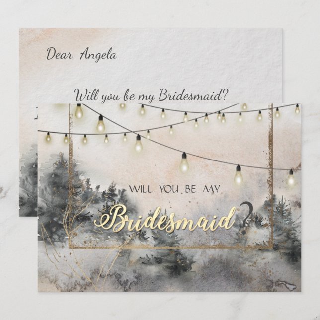 Invitation Guirlande lumineuse pour forêt et bois (Devant / Derrière)