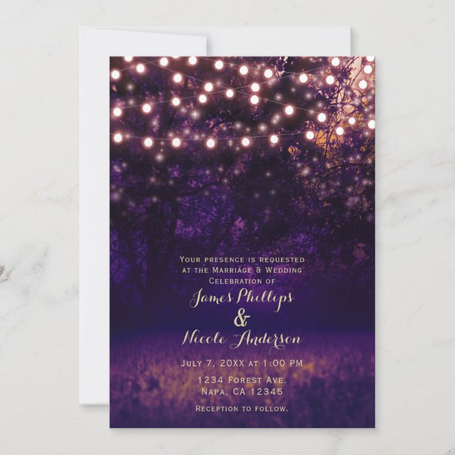 Invitation Guirlande lumineuse pour mariage rustique avec cou (Devant)