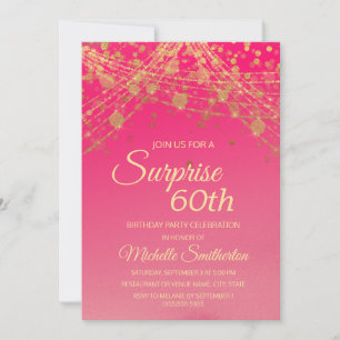 Invitation Guirlande lumineuse rose vif Surprise 60e annivers