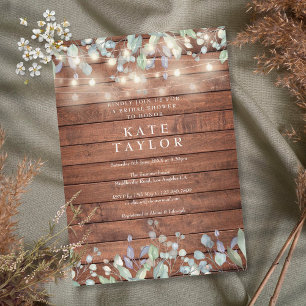 Invitation Guirlande Lumineuse Rustique Bois Floral Mariage