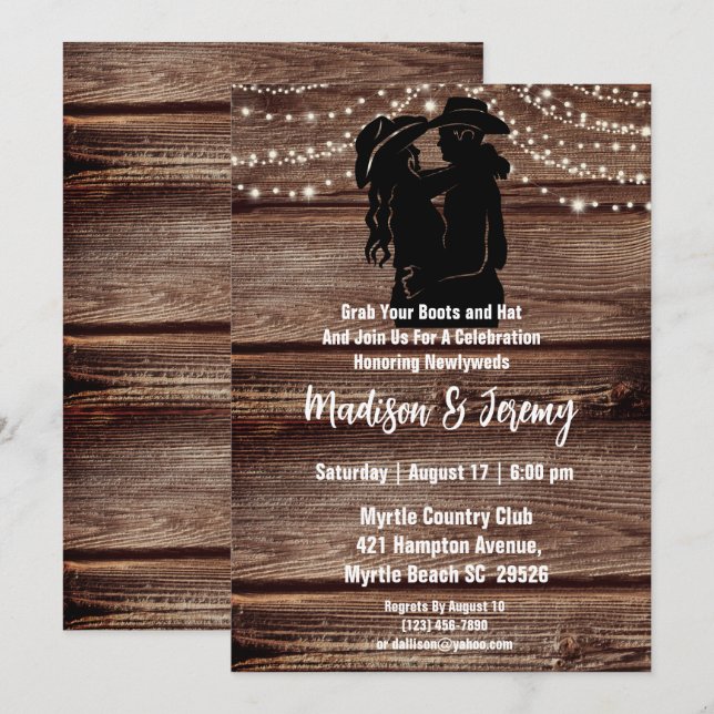 Invitation Guirlande lumineuse silhouette western rustique gr (Devant / Derrière)