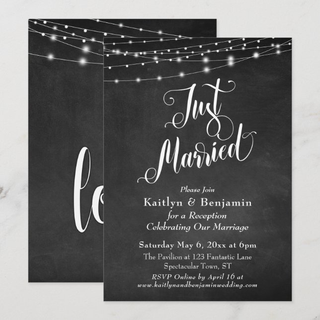 Invitation Guirlande lumineuse tableau noir Réception de mari (Devant / Derrière)