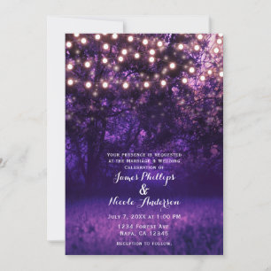 Invitation Guirlande lumineuse violette crépuscule forêt mari