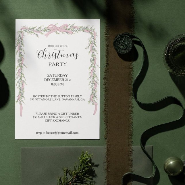 Invitation Guirlande rose verte pour fête de Noël (Créateur téléchargé)