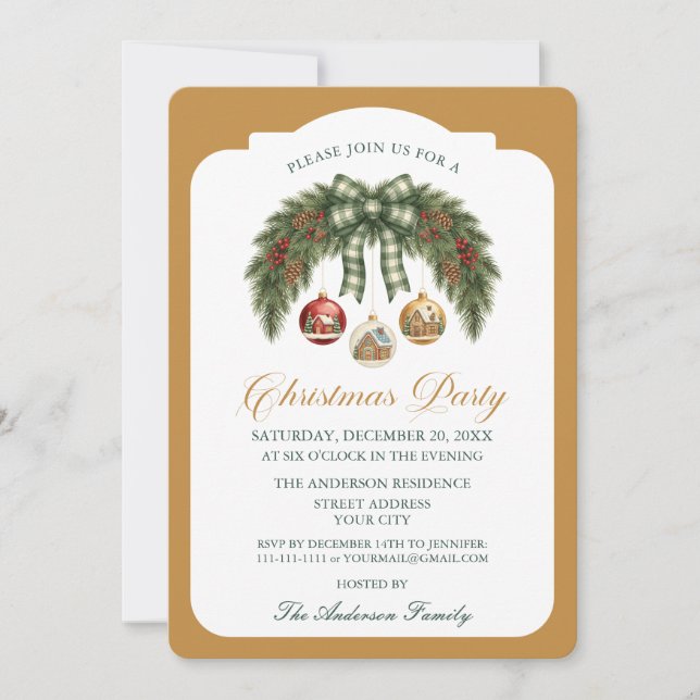 Invitation Guirlande rustique élégante pour la fête de Noël (Devant)